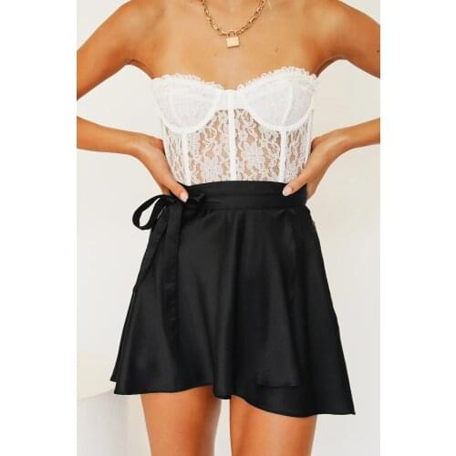 2021 Ladies Mini Skirt Solid Color High Waist Skirt Sweet Girl Skirt with Bow Tie Belt Skirt Chiffon Satin Wrap Skirt