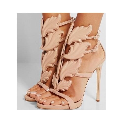 2021 Summer Sandals Rome Street Pat Wings Flame High Heels Leaf Shape Wedding Party Shoes High Quality Women 10cm Heel Pump Shoe