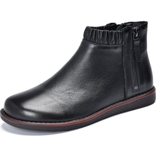 2021 Retro leather womens boots elastic side zipper short boots round toe fall/winter cowhide soft sole flat womens boots