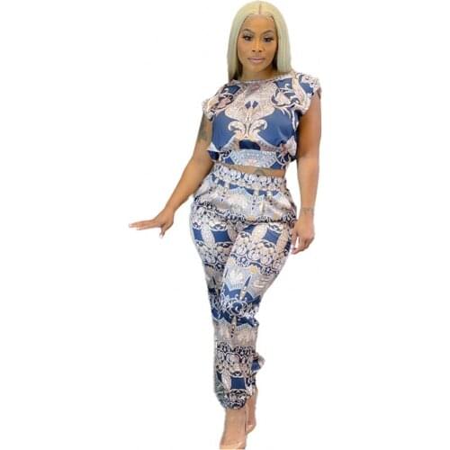 2 Piece Women Pant Set Dashiki African Sleeveless Crop Top Suits Pants Casual Outfit Africa Clothing Matching Sets Two Piece Set