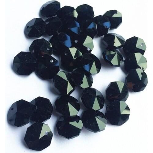 100pcs Black Color Fancy 14mm Crystal Octagon Chandelier Accessories in Two holes(Free Rings) Diy Glass Strand Garland Beads