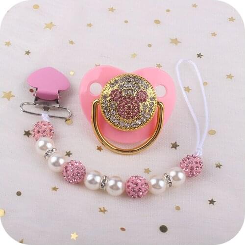 2Pcs/set Bling Pacifier Mouse Baby Nipple Holder Clip Chain Newborn Best Shower Gift