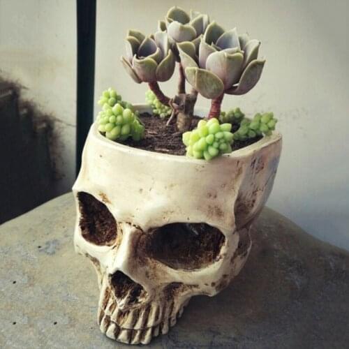 2Styles Resin Gothic Skull Head Flower Pot Planter Container Home Bar Ornament Decor