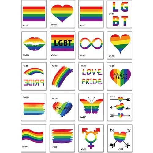 20PCS Rainbow Temporary Tattoos Waterproof Body Art Sticker Homosexuality Love Tatoo Stickers Face Hand Lovely Body Art Tatoo
