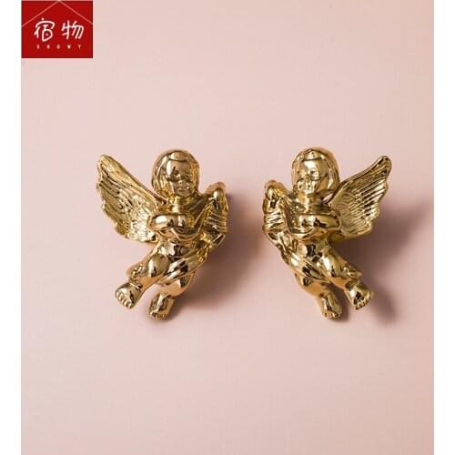 2020 New Arrival Brass French Angel Handle Drawer Wardrobe Door Cupboard Titanium Gold Retro Knobs