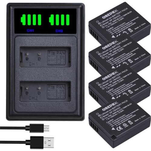 4Pc 1500mAh DMW-BLG10 DMW BLG10 BLE9E DMW-BLE9 Battery + type-C LED Dual Charger for Panasonic LUMIX GF5 GF6 GX7 LX100 GX80 GX85