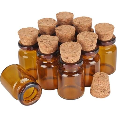 50pcs 5ml 22x33x12.5mm Amber Glass Bottles Mini Glass Jars Vials Glass Terrarium with Cork Stopper for Craft Accessory DIY