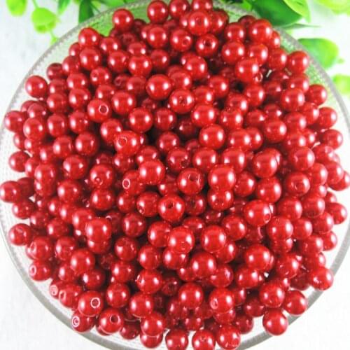 6mm 8mm 10mm 12mm 14mm ABS Red Color Imitation Pearl Beads Round Bead fit DIY Bracelet Necklace Supply Hole: 2mm AS-30