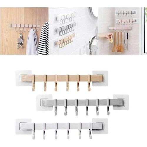 6 Even Row Of Hooks Strong Adhesive Hook Kitchen Wall Shelves Hanger Seamless Rack Bathroom Hook Nail-free Creative Hanging G2W1