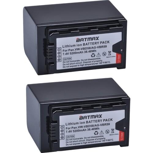 2Pcs VW-VBD58 VBD29 VBD58 VBD78 Battery for Panasonic AJ-HPX260MC,HPX265MC,PX270,PX280MC,PX285MC,PX298,AG-FC100,DVX200,HC-X1000