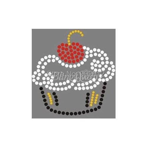 BlingQueen 50pcs/lot Korean Quality Iron On Rhinestone Applique Cupcake Design Free Shipping