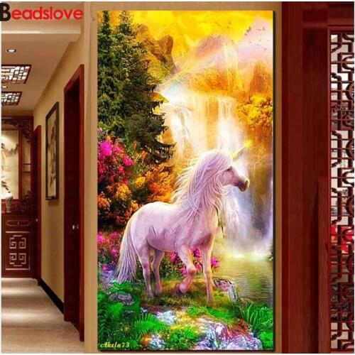 Large diamond painting diamond mosaic animals,cross stitch sets, rhinestone embroidery art diamond landscape waterfall unicorn