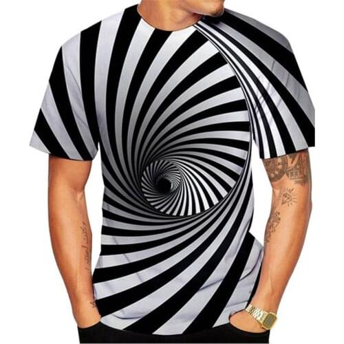 Male Novelty 3D Vertigo Printing T-shirt Summer Round Neck Slim Short Sleeve Tees Men Punk Style Large Size Tops Street Clothing
