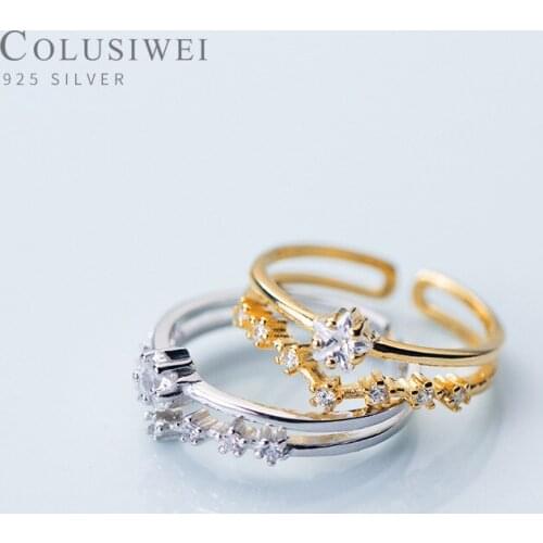 Colusiwei Stackable Finger Rings for Women Real 925 Sterling Silver Flower Twinkle Star Ring CZ Statement Jewelry Female Bague