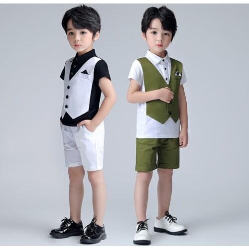 Summer Costumes for Boy Fake Two T Shirt Shorts Children School Uniform Classic Kids Piano Clothes Dresses Baby Clothing Sets