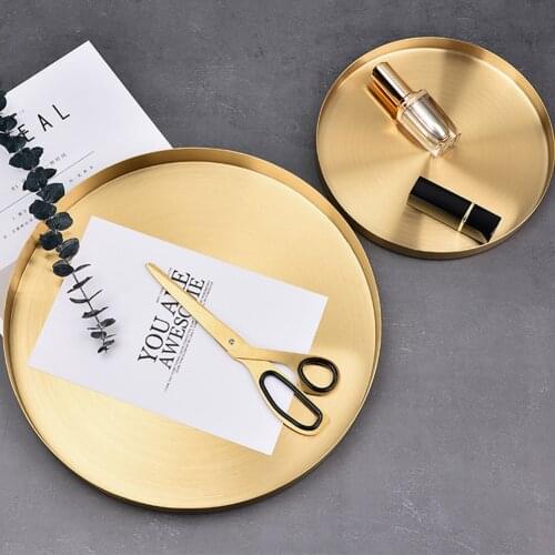 Round Shape Storage Tray Gold Desktop Bathroom Exquisite Stainless Steel Jewelry Display Decorative Home Organizer Kitchen