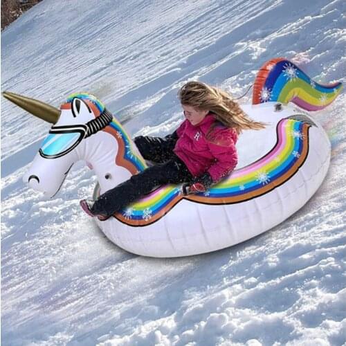 Ski Ring Flamingo Unicorn Adult & Kids Inflatable Floated Sled Snow Tube Skiing Board With Handle Skis Winter Sports Tools