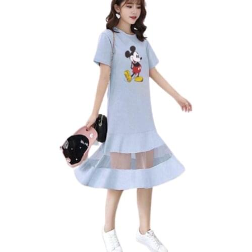 Disney Mickey Mouse women dress summer loose fashion cartoon soft comfortable medium length leisure high-quality gauze clothes