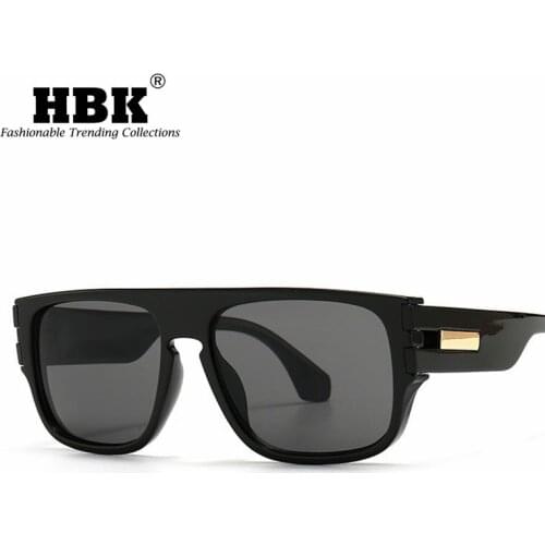 HBK Oversized Square Sunglasses Women Men Trendy Vintage Style Modern Black Gradient Lens For Male Travel Driving Eyewear UV400