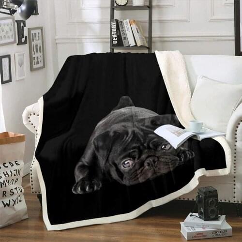 Dog Printed Sherpa Blanket Cute Pug Dog Fleece Throw Blanket 3D Animal Theme Plush Blanket for Sofa Bed Couch Room Decor Lovely