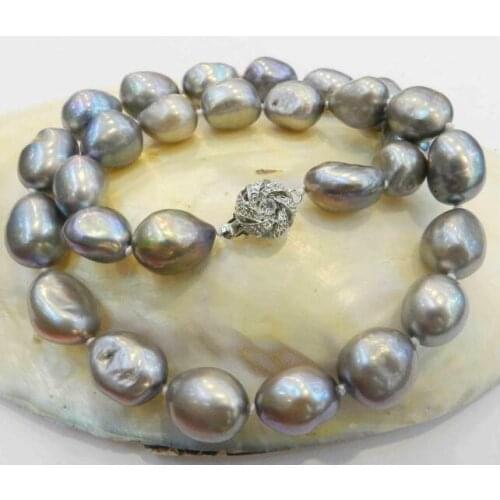 10mm gray baroque real pearl choker necklace rhinestone clasp natural Freshwater PEARL Women Jewelry 35cm 43cm 15'' 17