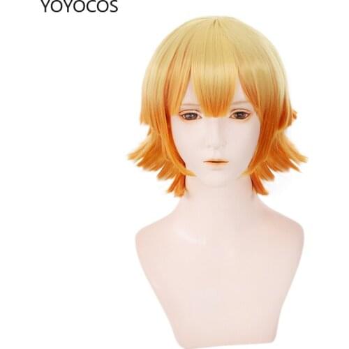 YOYOCOS Anime Demon Slayer Kimetsu No Yaiba Agatsuma Zenitsu Wig Cosplay Orange Hair Resistant Synthetic Hair Wigs New Halloween