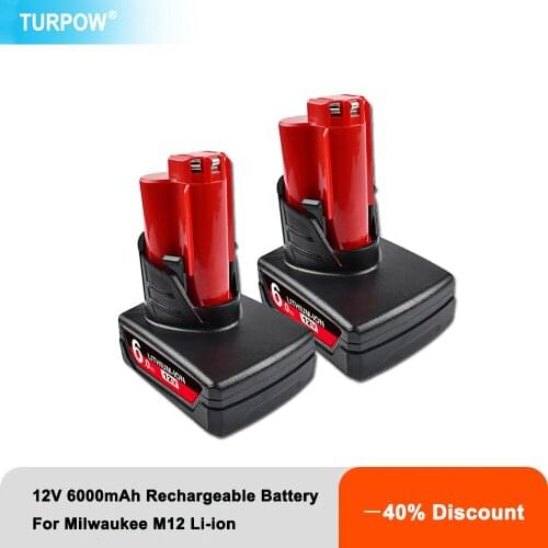 Turpow 12V 6000mAh Rechargeable Battery for Milwaukee M12 XC Cordless Tools 48-11-2402 48-11-2411 Batteries 48-11-2401 MIL-12A-L
