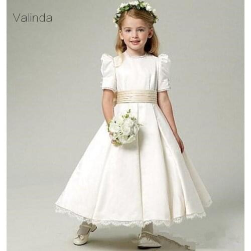 Short Sleeves First Communion Dresses Flower Girls Wedding Party