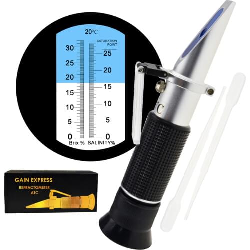 2-in-1 Brix Salinity Refractometer Dual Scale 0-32% Brix & 0-28% Salinity with ATC Sodium Chloride in Food Salt Seawater