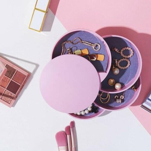 Women Jewelry Storage Box New Design Fashion 4-Layer Rotatable Jewelry Accessory Storage Tray with Lid Birthday Gift for women