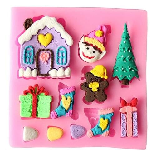 Fandont cake chocolate decorative mold New ProductsChristmas gift tree house models liquid silicone mold handmade