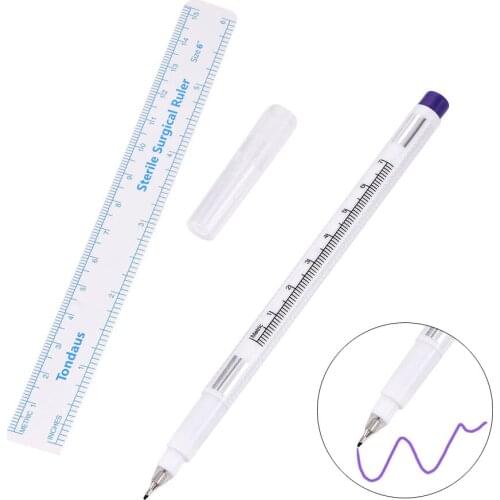 Tattoo Marker Pen with Ruler Sterilized Surgical Dual Head Position Measure Scribe Eyebrow Permanent Makeup Set Tool