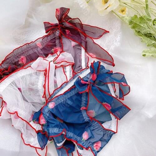 3Pcs/lot Transparent Thin Net Yarn Ties Can be Untied Intimates Sexy Lingeries Underwears Women Panties Plus Size 5XL Briefs