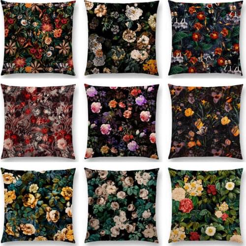 Gorgeous Floral pattern Night Forest Garden Prints Beautiful Flowers Colorful Cushion Cover home Decor Sofa Throw Pillow Case