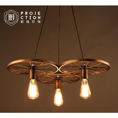 Loft American industrial style vintage wrought iron bar wheel pendant lamp dining room restaurant