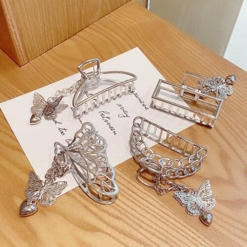 Silver Geometry Hair Claw Clip Hair Accessories Butterfly Pendant Alloy Hairpins Headdress Fashion Modeling tools Barrettes