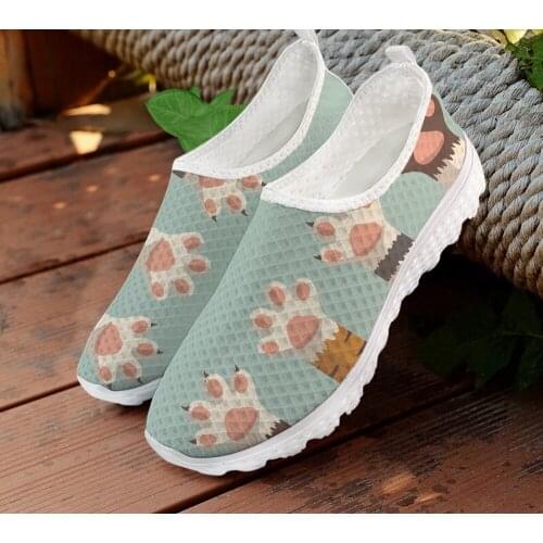 ELVISWORDS Lovely Dog Paw Prints Leisure Ladies Flats Shoes Comfortable Womens Walking Shoes Woman Breathable Air Mesh Sneakers