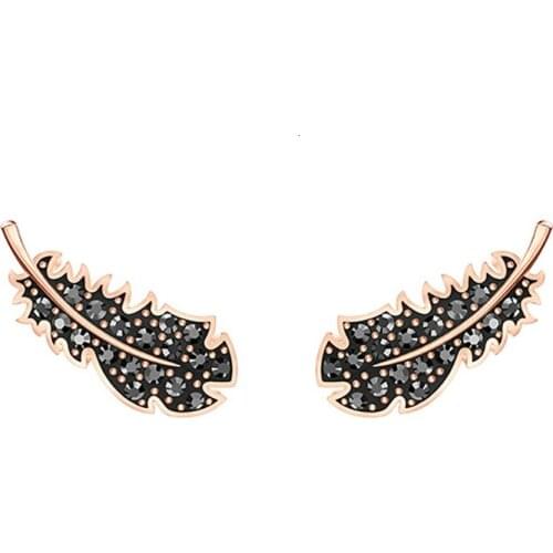 Fashion Stainless Steel Original Law Replica, Black Shiny Feather Elegant Stud Earrings, Womens Luxury Jewelry Gifts