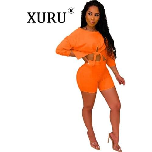 XURU summer new womens jumpsuit two-piece sexy tight shorts suit sexy solid color jumpsuit