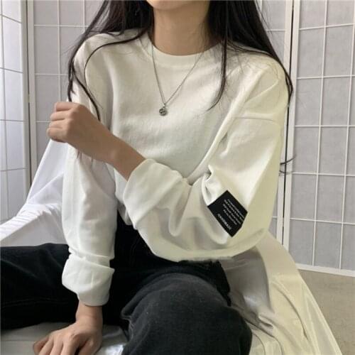 Women Sweatshirt Solid Long Sleeve T Shirt Ladies Casual Crew Neck Tops Autumn Spring Loose Tees Hipster Streetwear For Couples