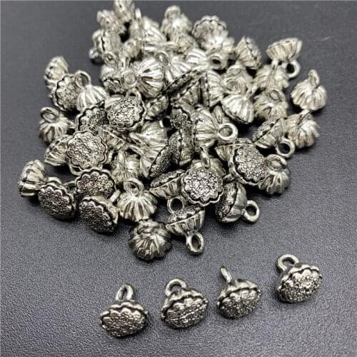 10pcs 8x8mm Alloy Beads Cap Ancient Silver Charms Flower Shape Pendant Charms For Jewelry Making DIY Accessories