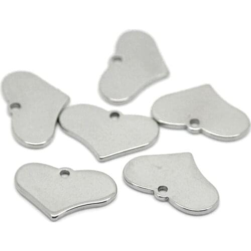 100Pcs Silver Tone Heart Love Blank Stamping Tags Stainless Steel Pendants Jewelry Findings Charms 19x12mm