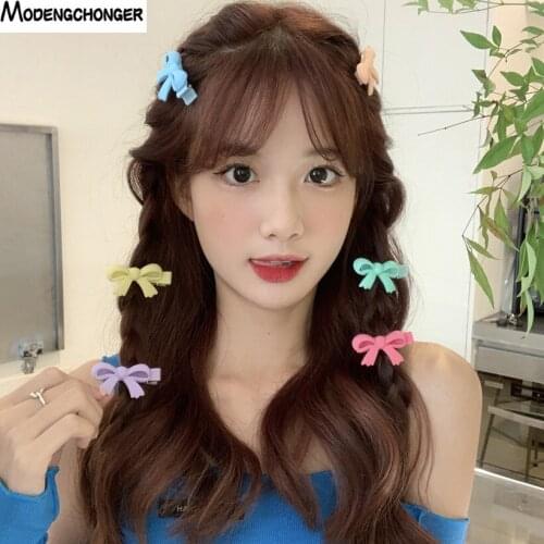2PC Korean Macaron Cute Mini Bow Hairpin Summer Sweet Simple Bangs Clip Female Acrylic Hair Grab Clip Headwear Hair Accessories
