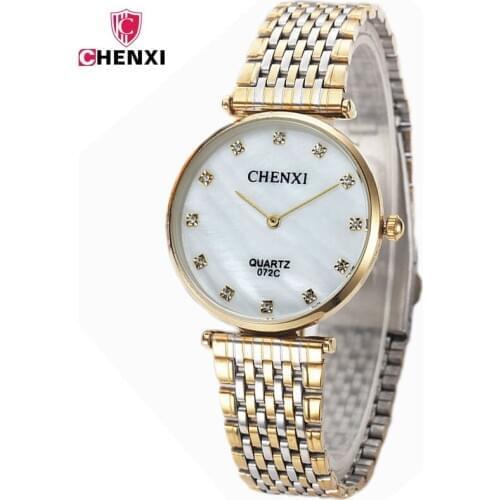 2018 CHENXI New Lovers Rhinestone Steel Watches Luxury Brand Waterproof Woman Man Gold Quartz Wristwatches Relogios Masculino