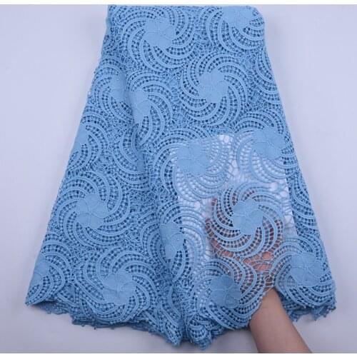 2020 Latest Sky Blue Guipure Cord Lace Fabric African High Quality with Milk Silk Nigeria Cord Lace Fabric For Wedding Dress