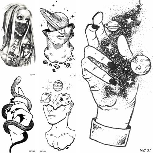 3D Galaxy Hand Temporary Tatoos Sticker Creative Gangster Snake Tattoos Fake Black Body Art Arm Tatoo For Women Men Tatoos Paper