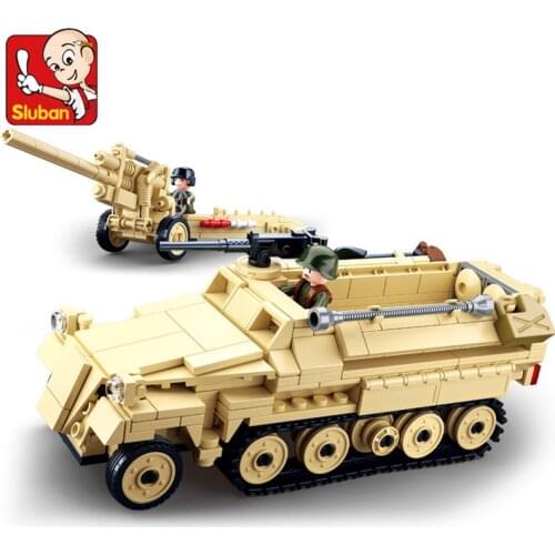 460Pcs Military K18 105mm Cannon Artillery Half-track Vehicle Building Blocks 3 Figures Educational Bricks Brinquedos Kids Toys