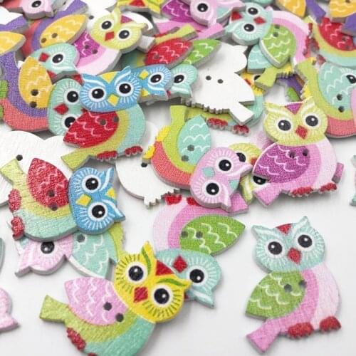 50Pcs Hot Wooden Buttons DIY Colorful OWL 2 Holes Charms Cardmaking Scrapbooking and Craft Sewing accessories Home Decor WB531