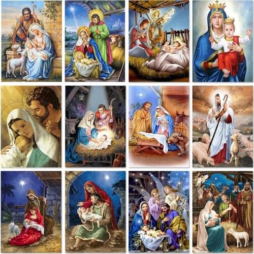 5D DIY Diamond Painting Religious Mother and Child Inlaid Rhinestone Cross Stitch Mosaic Art High Quality Decorative Painting