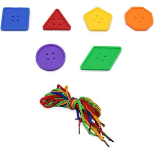 95 Pcs Kids DIY Button Puzzle Toy 6 Colour Button Plastic Craft Threading Lacing Game for Toddlers